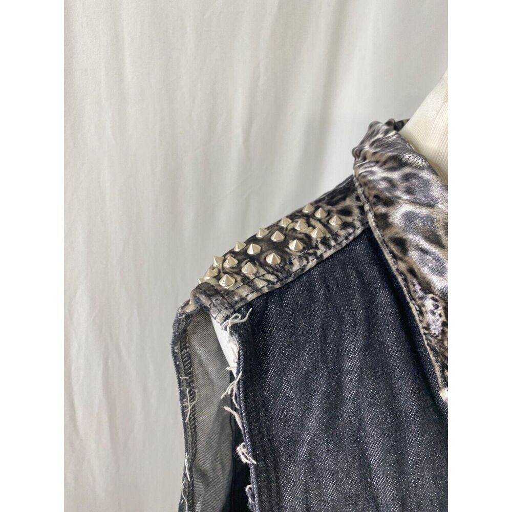 Bare Fox Women's Vest Jacket Black Denim Studded Vintage Sleeveless Size Large - Picture 10 of 11